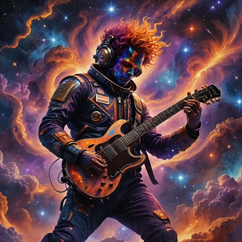 Spaceman Plays Guitar in Nebula