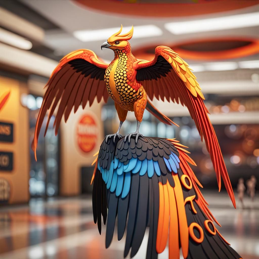 Detailed Vector Graphic of a Firebird with Outstretched Wing...