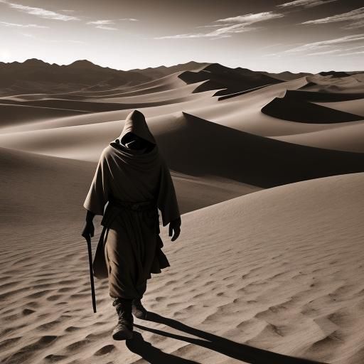 Nomad in Desert Landscape, Cinematic Film Still
