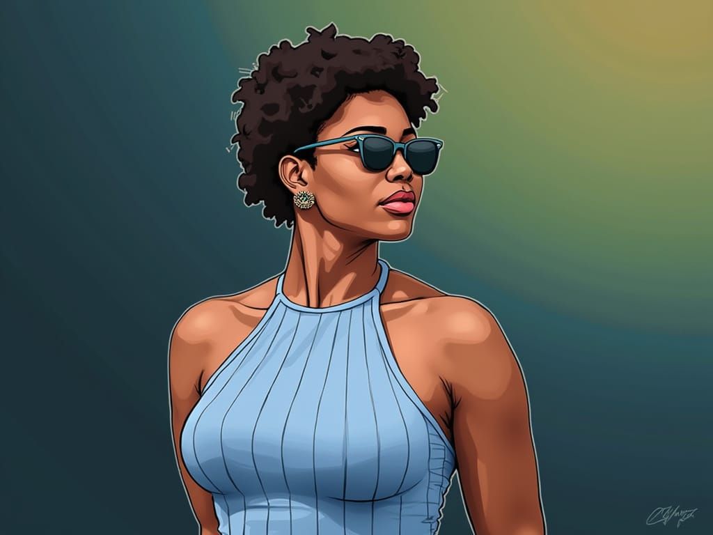 Black Woman Portrait Vector Art in Modern Solid Colors