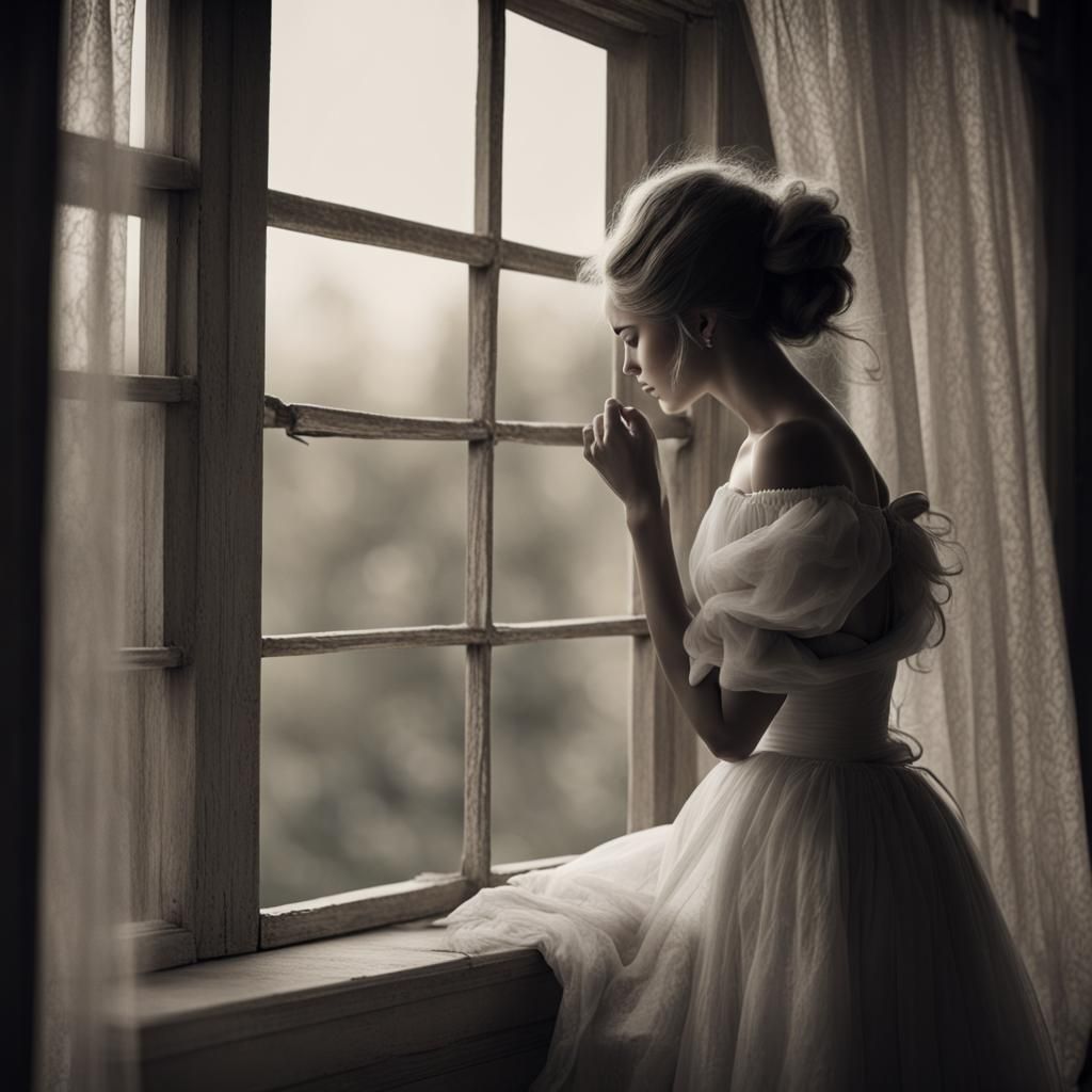 Melancholic Woman at Window Reflects on Fleeting Dreams