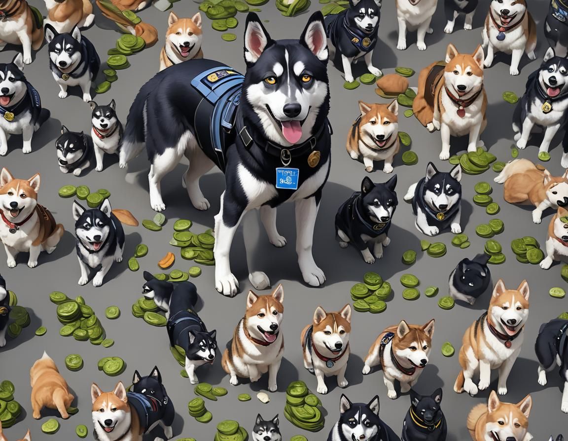 Anime Police Dog Husky with Pickles 3D Art
