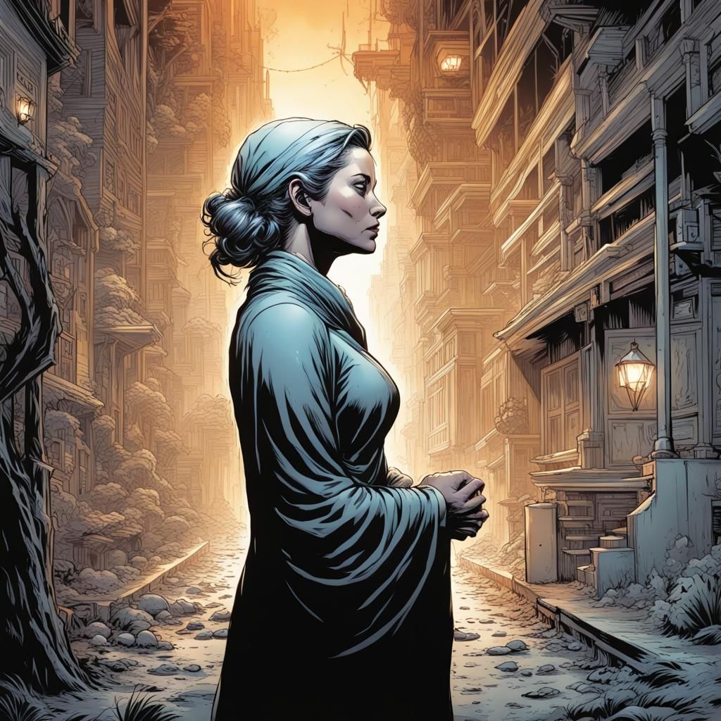 Silent Mother in Comic Book Art Style