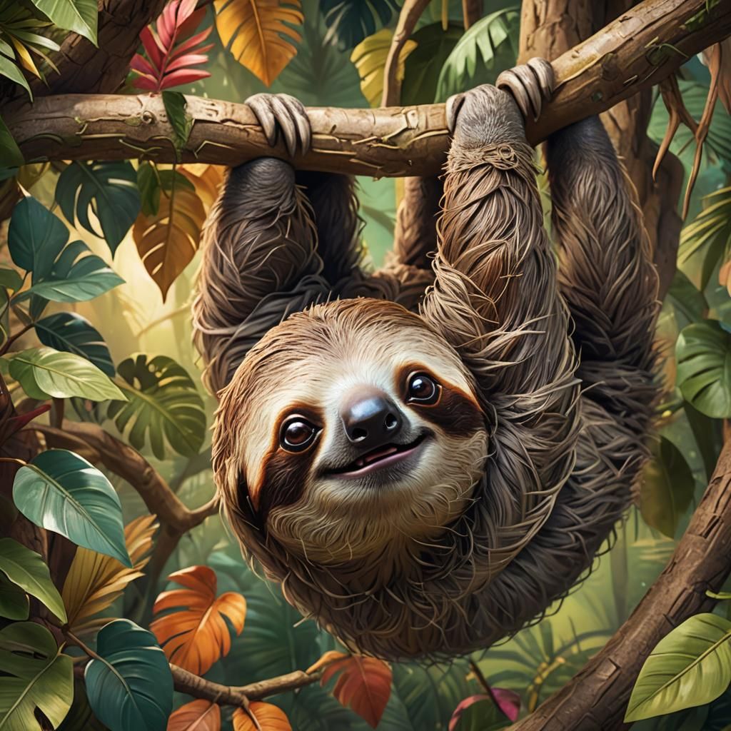 Cute Sloth with Mischievous Gaze: 3D Concept Art