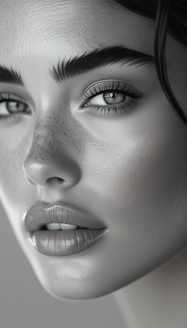 Macro Portrait of Woman with Dramatic Chiaroscuro Lighting