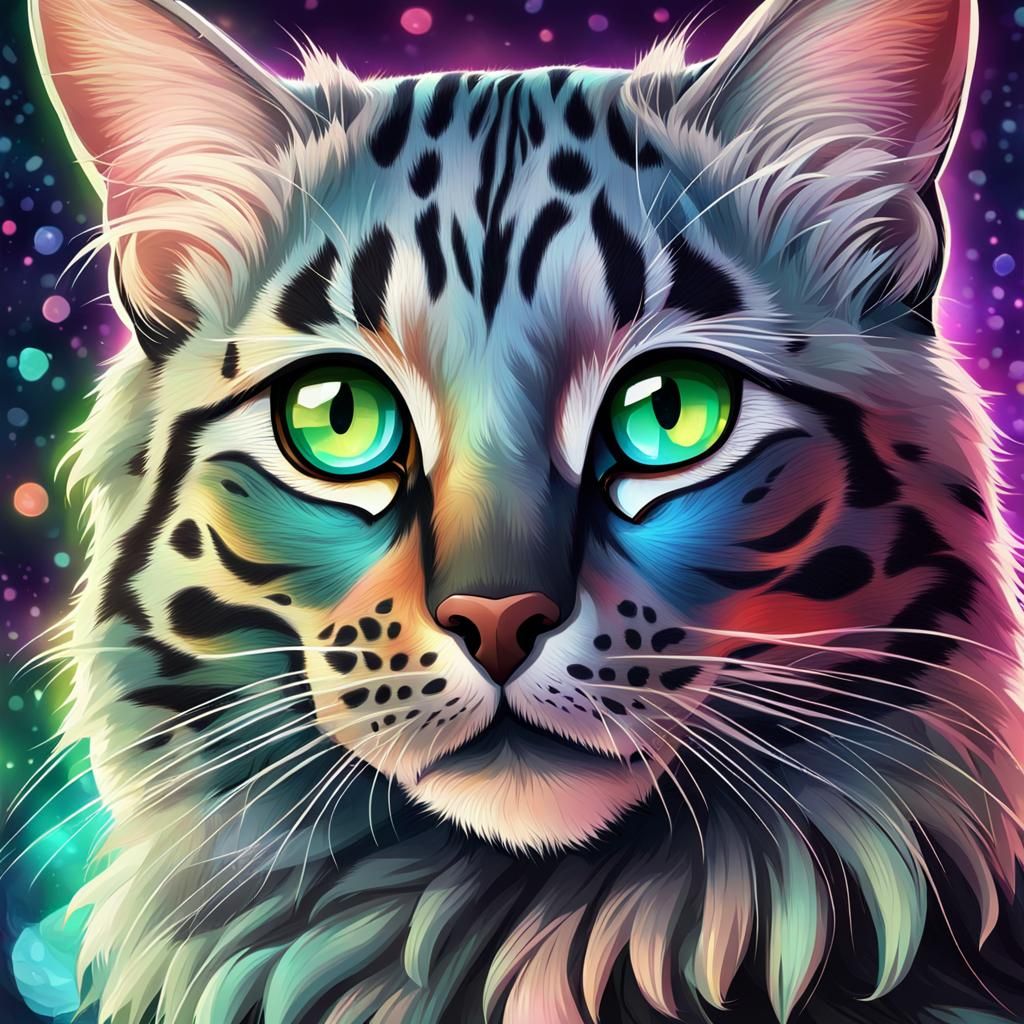 Silver Bengal Cat with Northern Lights, Candy Art
