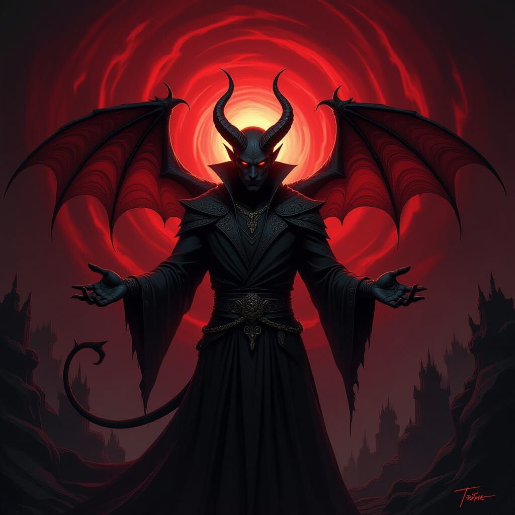 Dark Fantasy Devil Temptation in Crimson Vortex