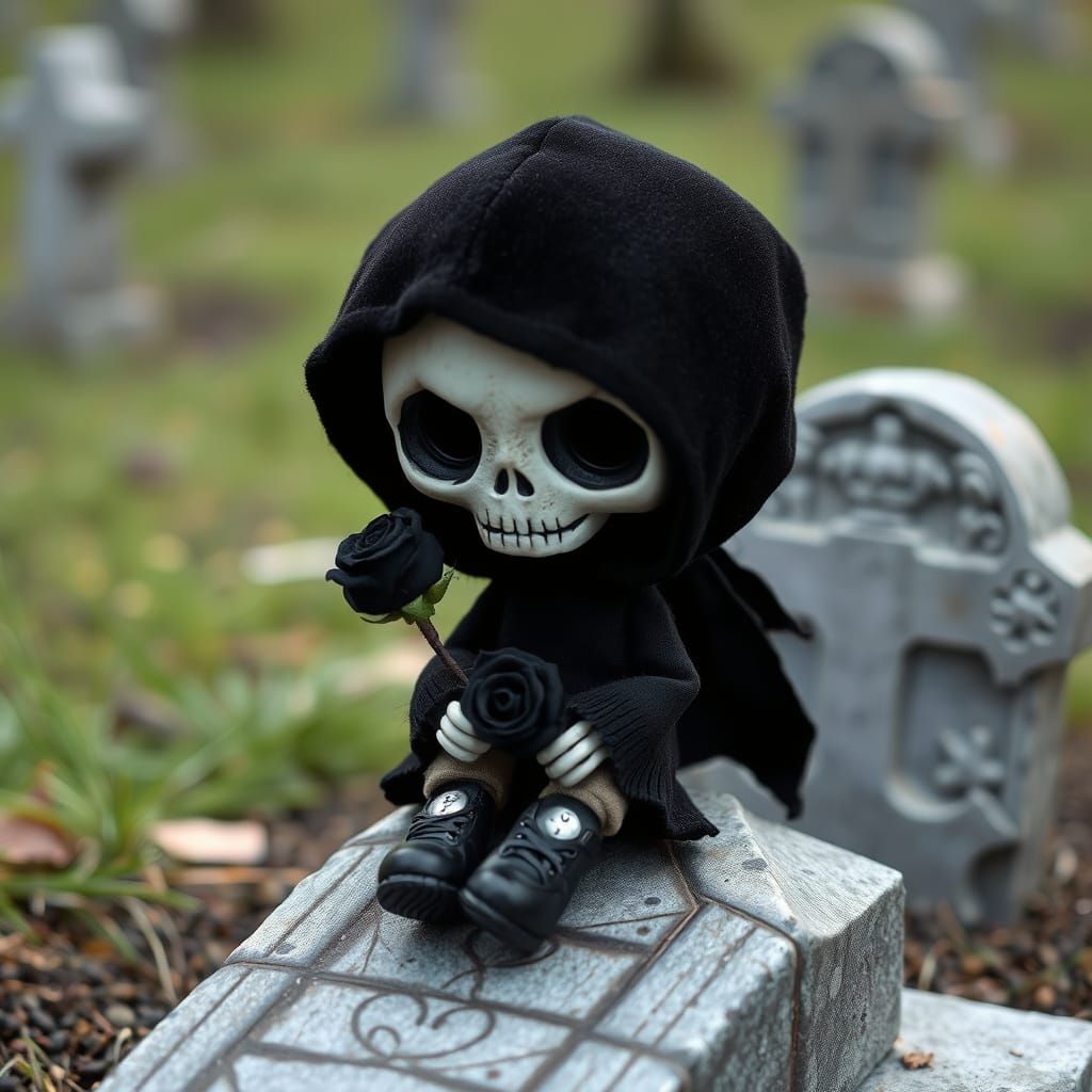 Chibi Skull Doll in Graveyard Scene