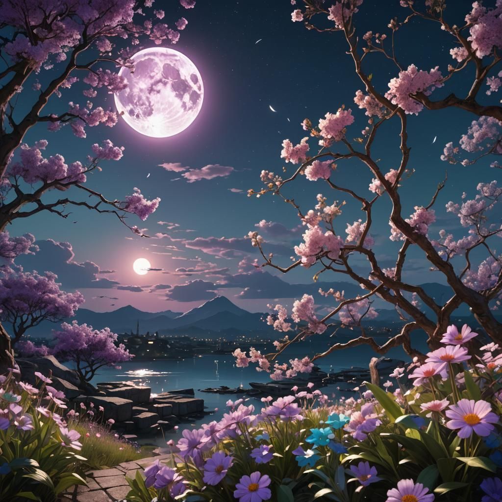 Flowers Bloom Under Moon in Unreal Engine