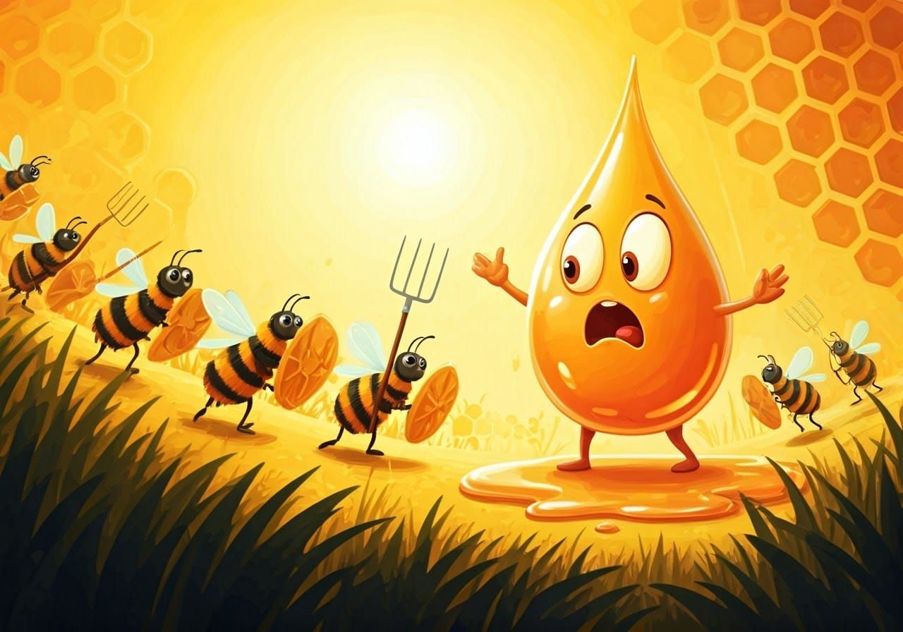 Bees Wage War on Honey in Cartoon Landscape