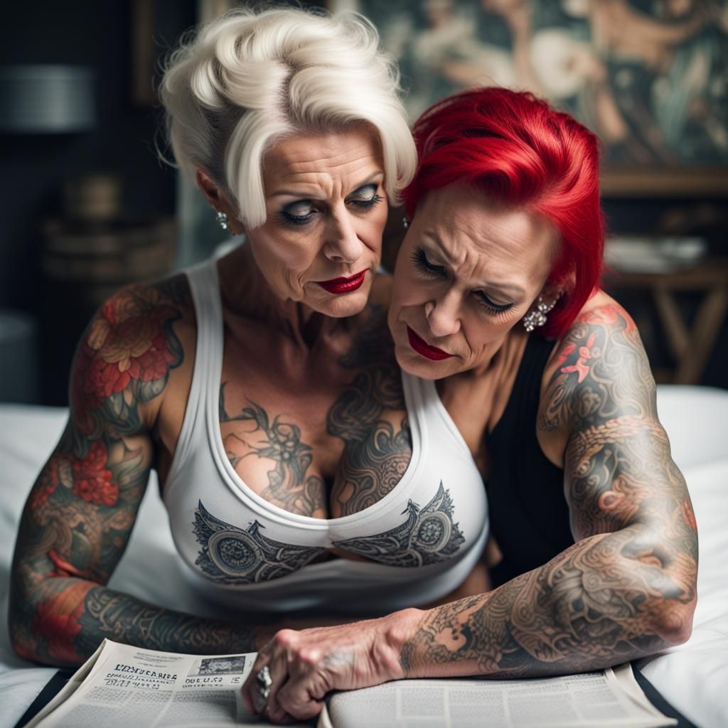 Female Bodybuilders Embrace, Read Newspaper: Professional Ph...