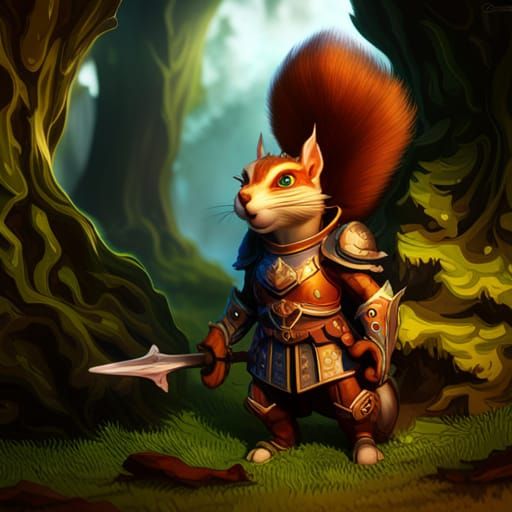 Squirrel in Fantasy Merchant Armor: Detailed Matte Painting