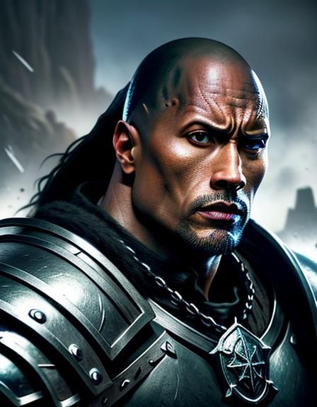 Dwayne Johnson as Medieval Fighter in Chrome Armor