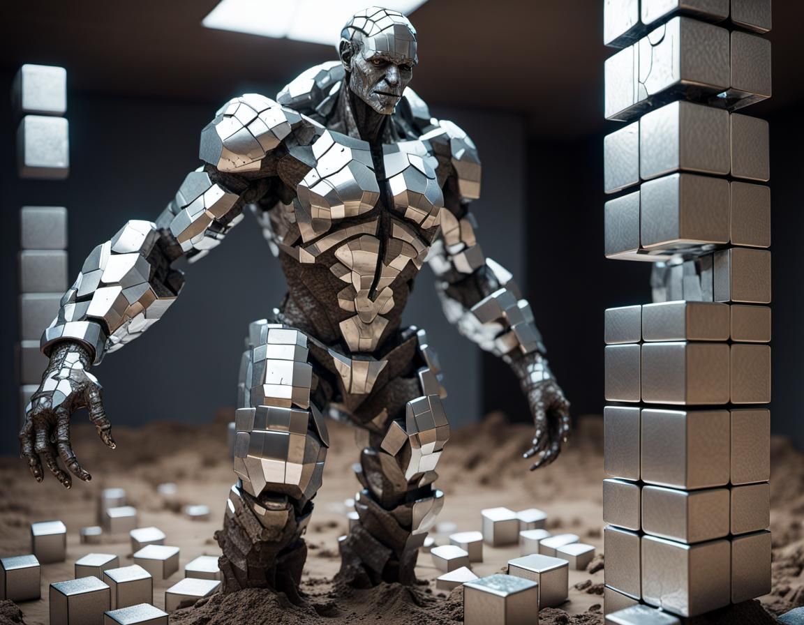 Silver Cube Mud Golem Sculpture as Splash Art