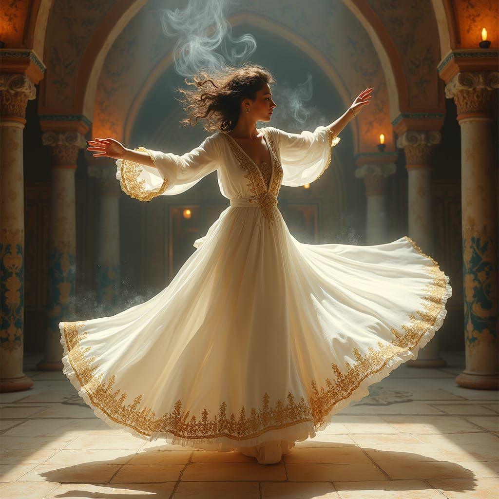 Ethereal Dervish Dancer in Ottoman-Inspired Splendor