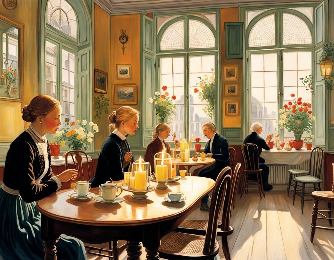 Cozy Cafe Scene in Impressionist Style
