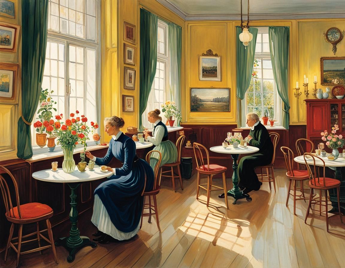Cozy Café Scene in Antique Style