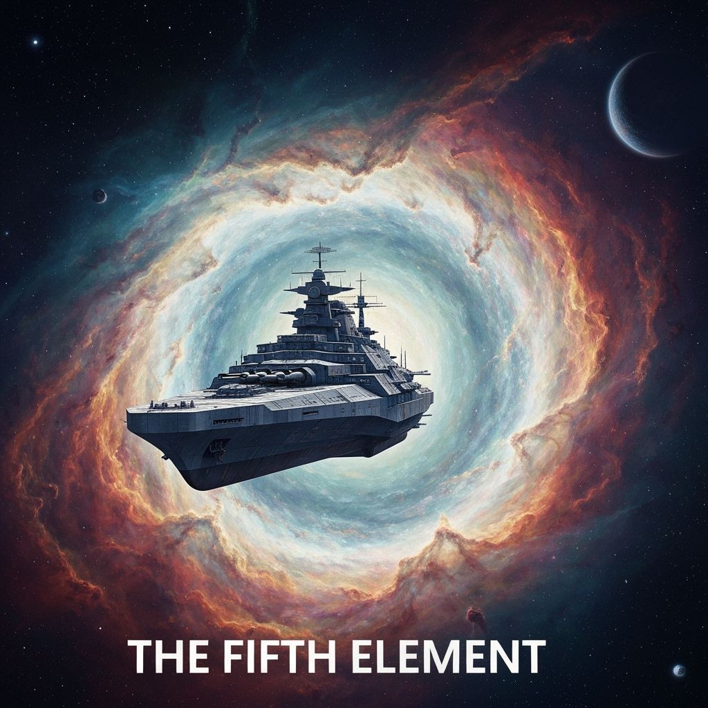 Epic Space Battlecruiser in Painterly Cosmic Nebula