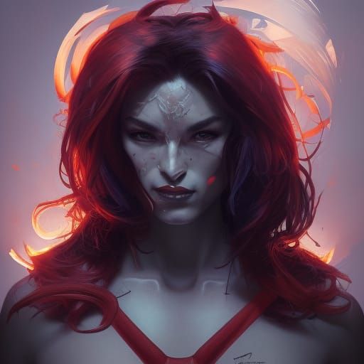 Devil Superhero Portrait in Hyperdetailed Style