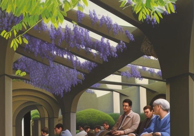 Men in Pergola, Social Realism Style