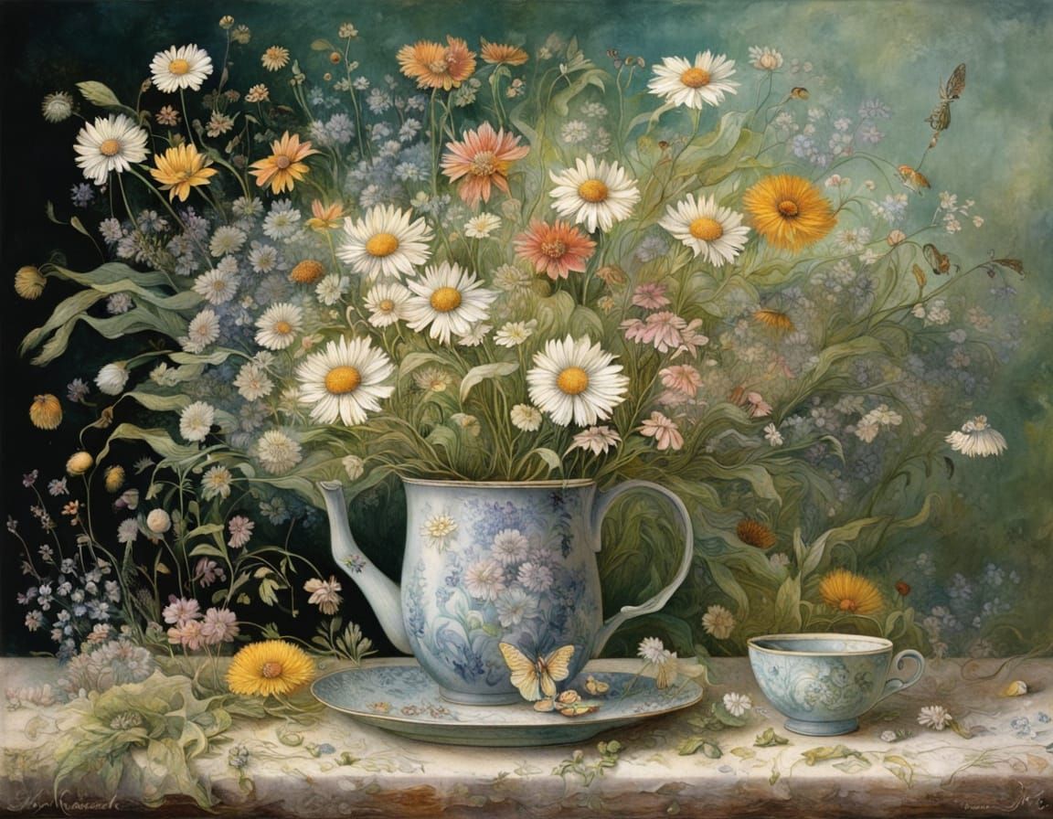 Floral Still Life in Folk Art Style