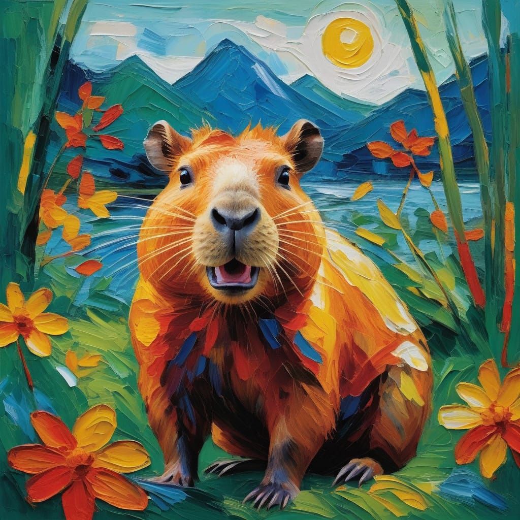 Cheerful Capybara Greeting in Tropical Paradise
