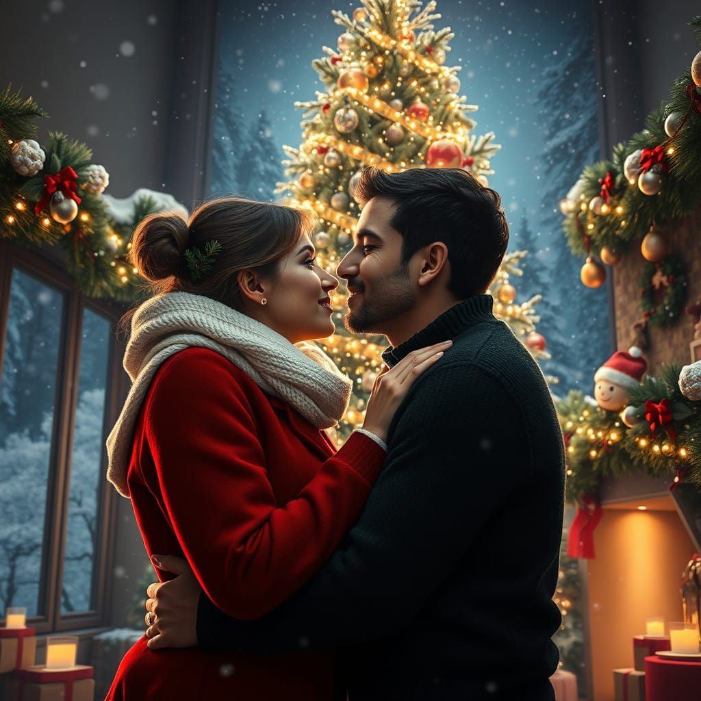 Romantic Christmas Moment in Winter Wonderland