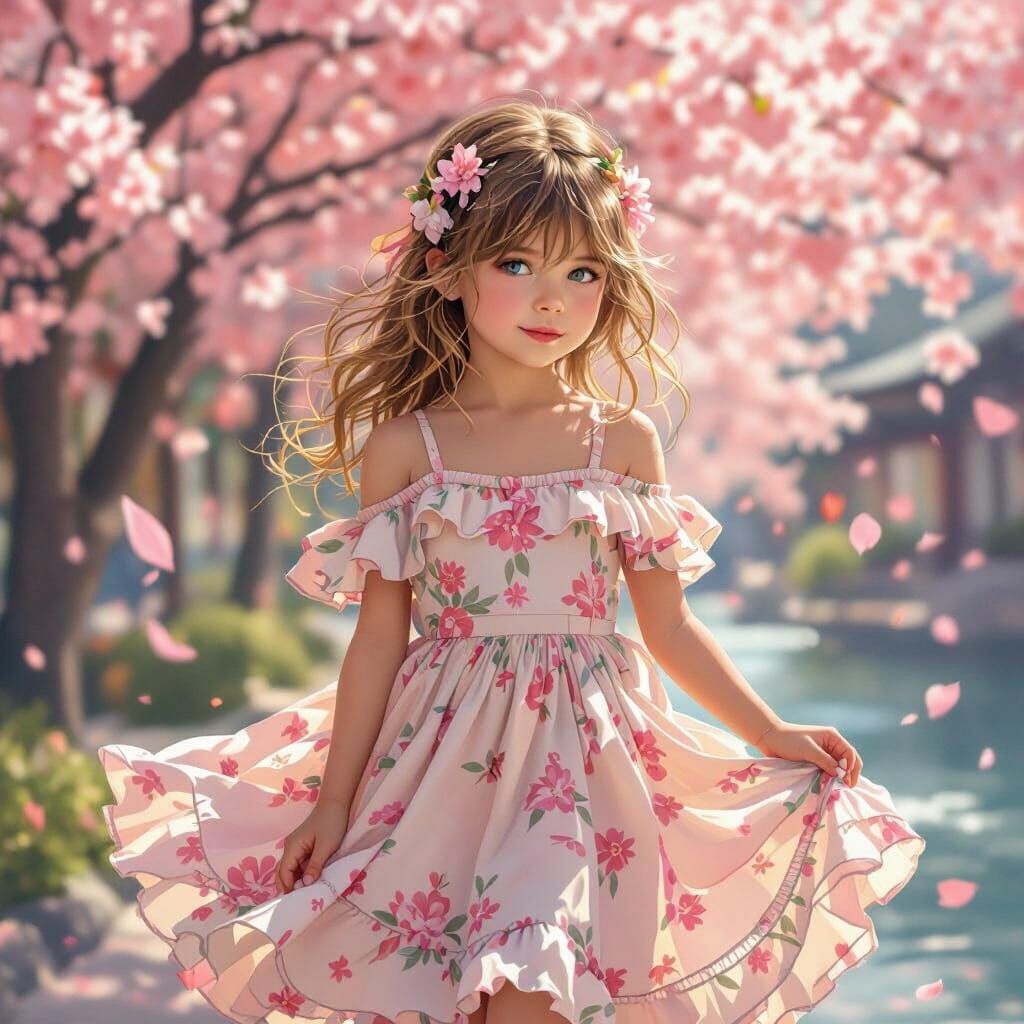 Girl with Skirt Blowing in Wind