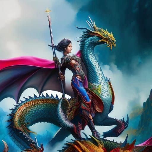 Dragon Queen in Armor Watercolor Art