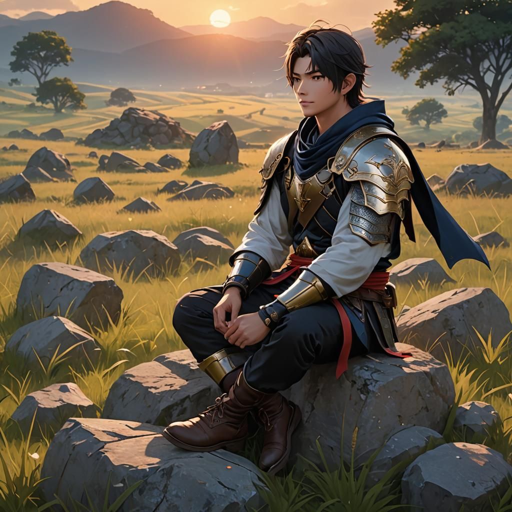 Anime Fighter at Sunset, Detailed 3D Render