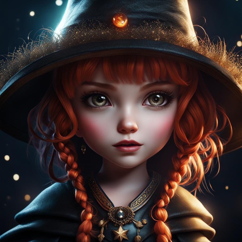 Adorable Chibi Witch: Hyperrealistic CGI Fantasy Art