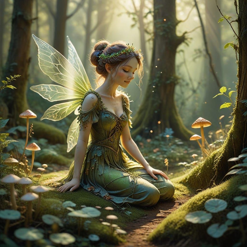 Whimsical Watercolor Fairy in a Lush Forest Glade
