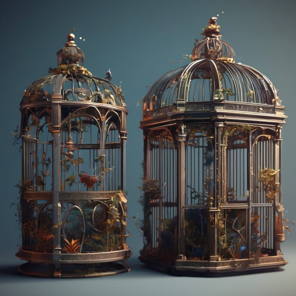 Intricate Fantasy Birdcage in Deep, Complementary Colors