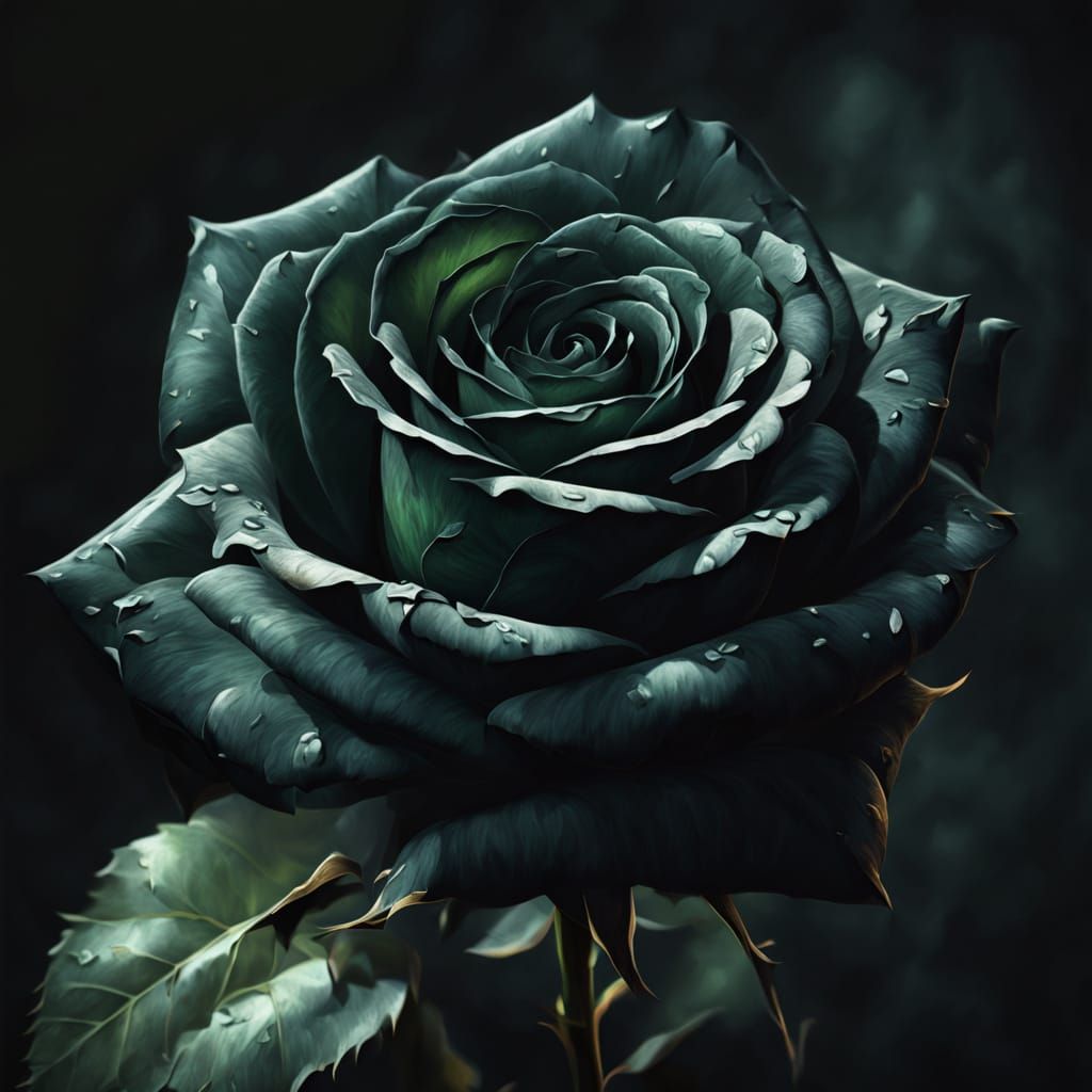 Dark Green Rose: A Gothic Oil Painting
