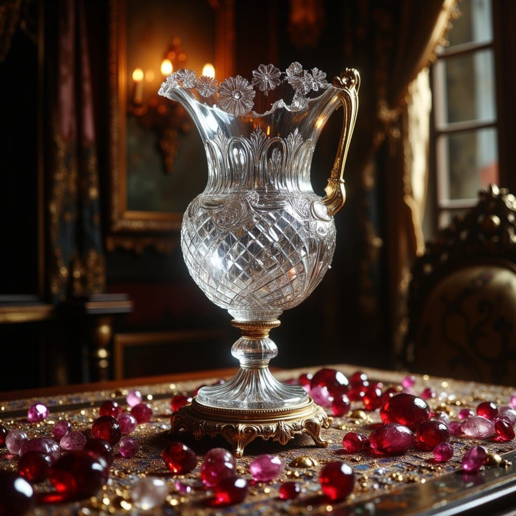 Victorian Crystal Vase with Gems in Metallic Style