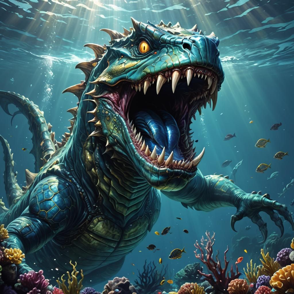 Giant Sea Monster in Clear Blue Water