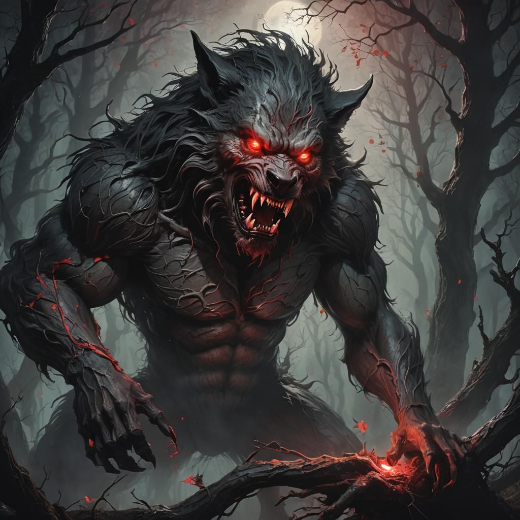 Werewolf's Feast: A Dark Fantasy Digital Painting