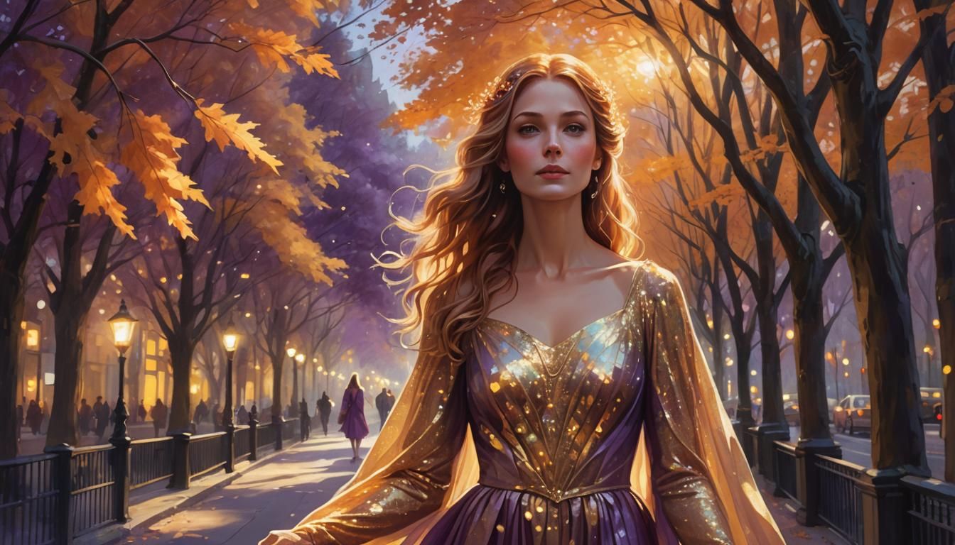 Ethereal Woman in Autumnal Fantasy Illustration