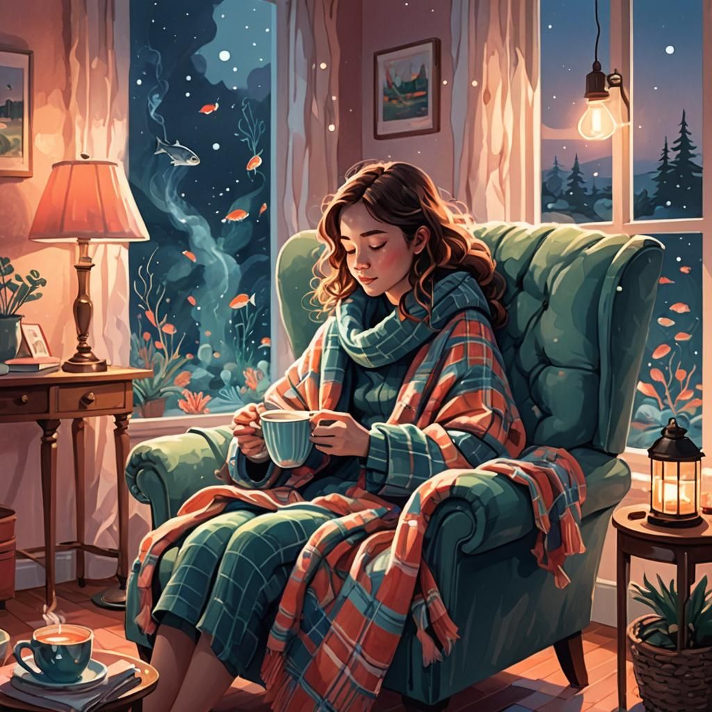 Cozy Underwater Living Room in Digital Illustration