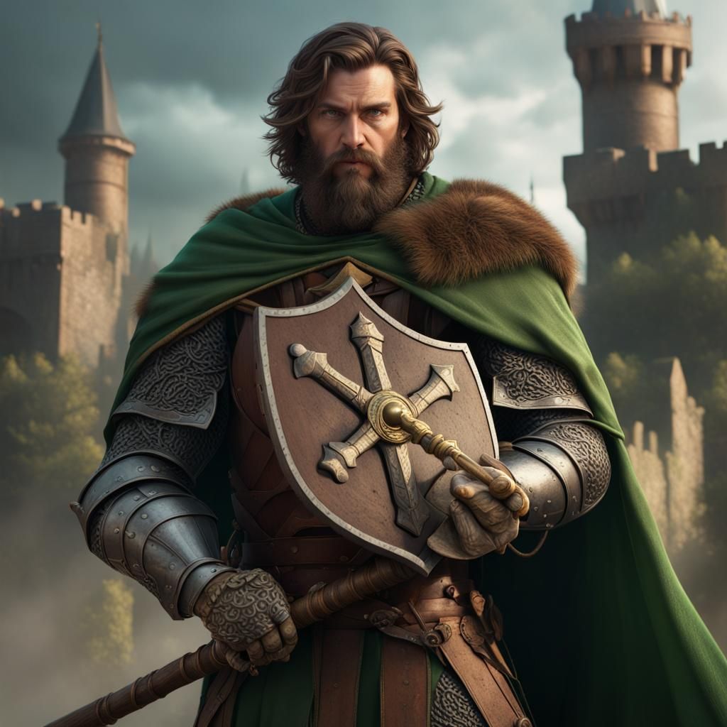 Medieval Knight with Hammer, Detailed Matte Painting