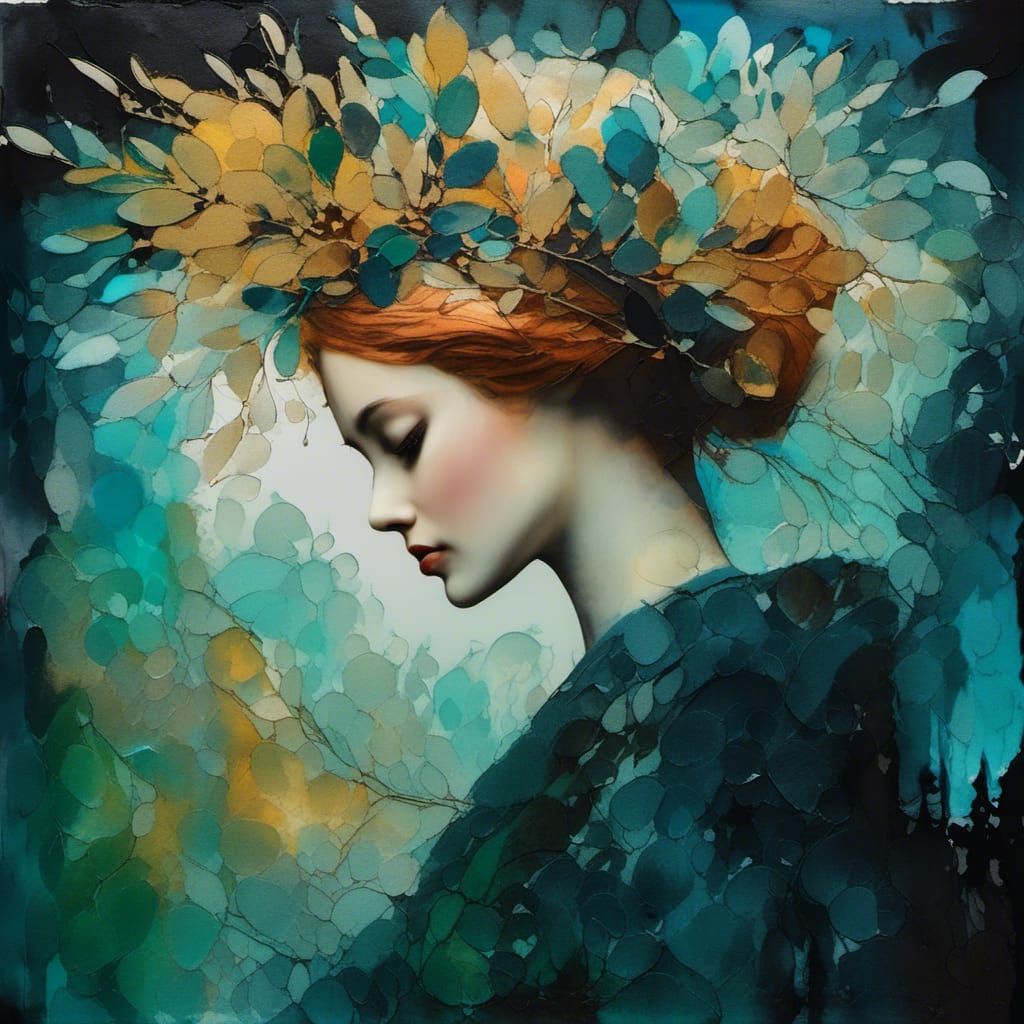 Magical Night in Misty Valley: Klimt-Inspired Mosaic