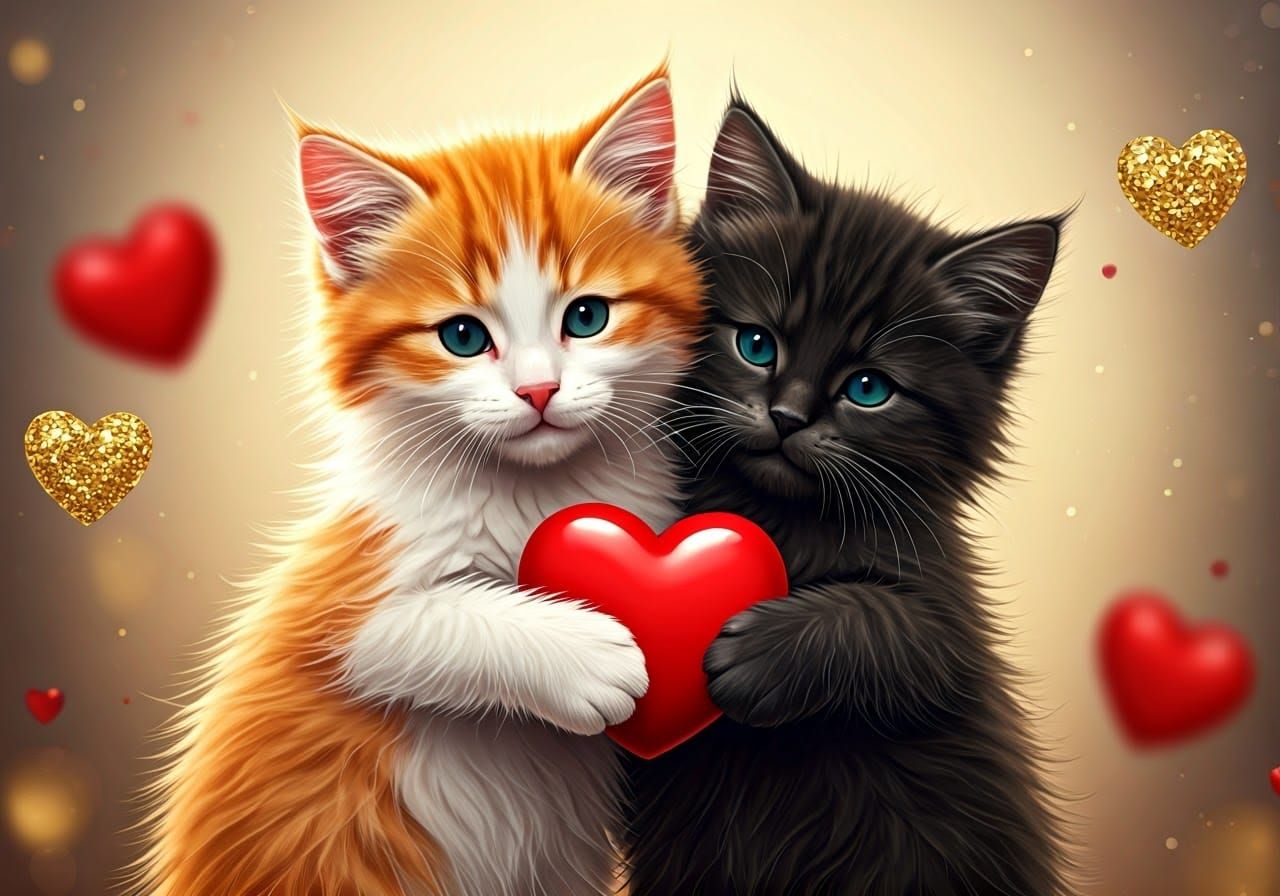Enchanting Kittens Share Heartfelt Hug in Whimsical Wonderla...