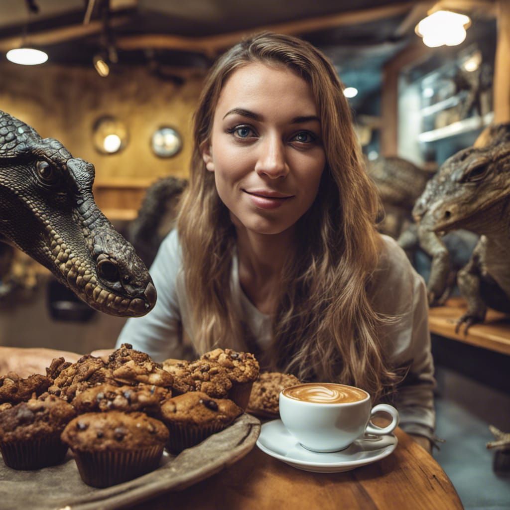Woman Enjoys Coffee at Reptile Cafe