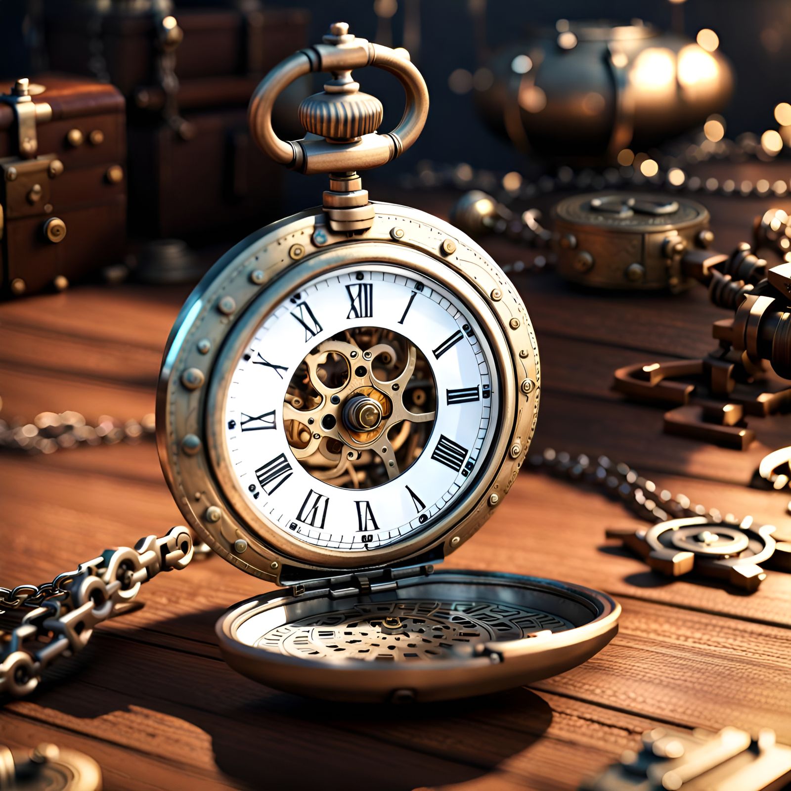 Steampunk Pocket Watch in 3D Cinematic Style