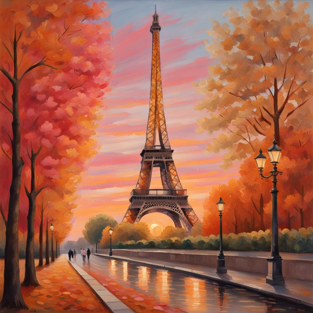 Eiffel Tower Sunset: A Matte Painting in Paris