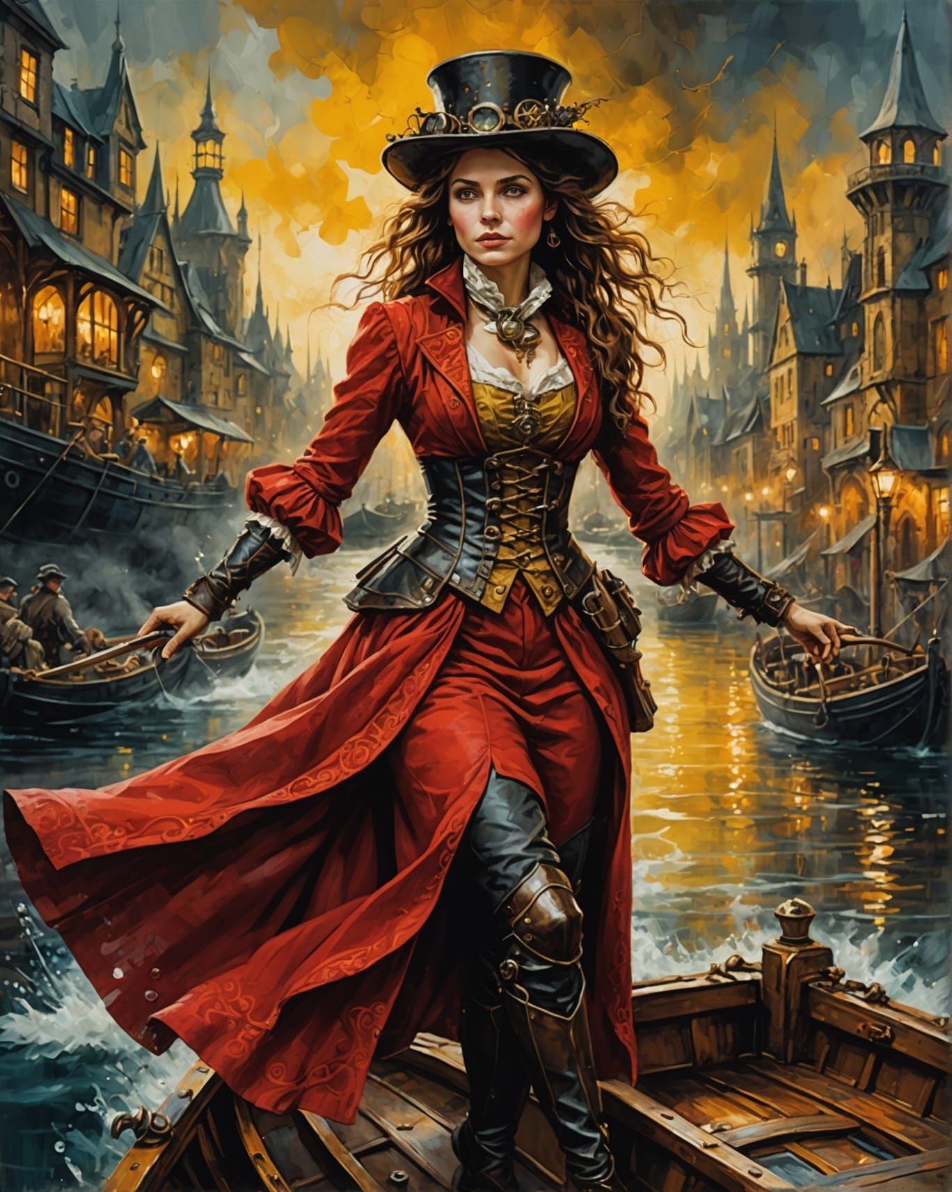 Steampunk Hobbit Drives Boat in City at Night