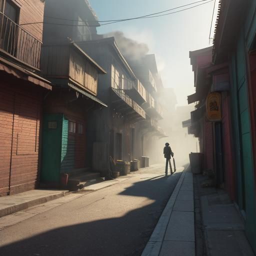 Longing Boy in Colorful Alleyway, Hyperrealistic Art