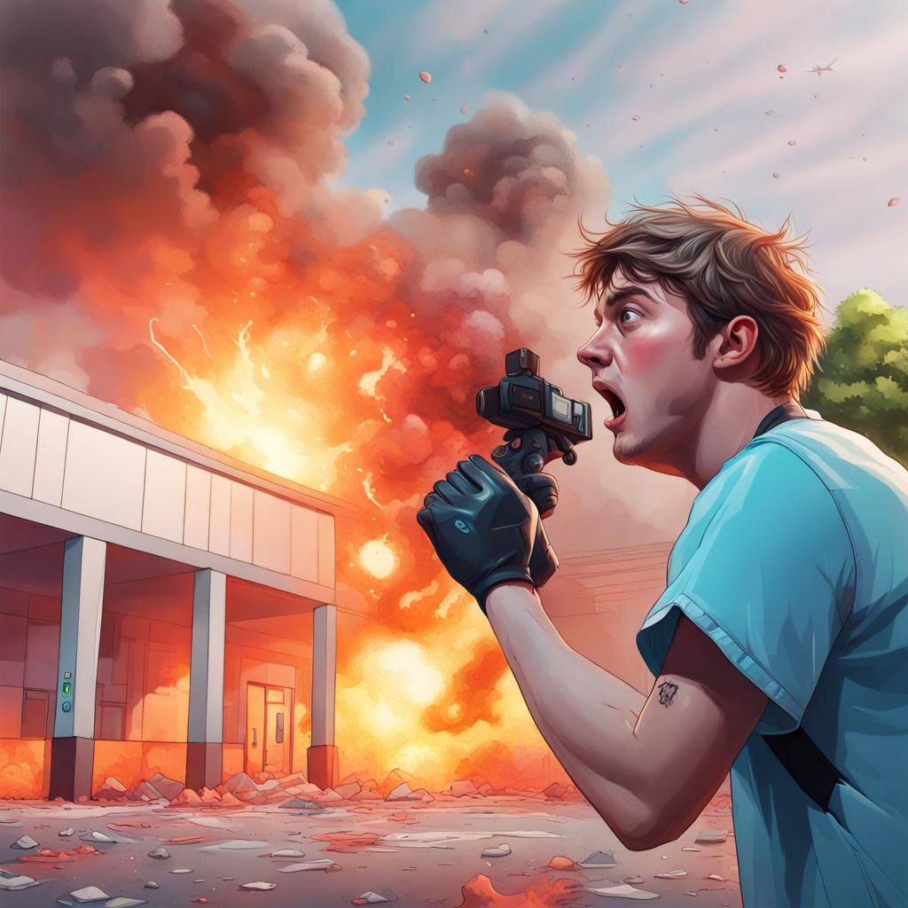 Hyperrealistic Hospital Explosion in Splash Art Style