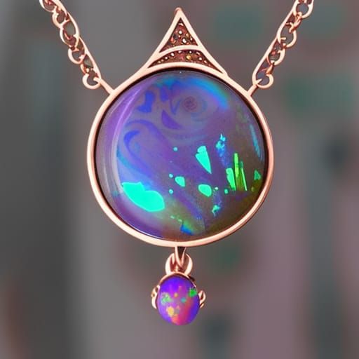 Ethereal gothic rose gold necklace with purple opal pendant with blue accents& green accents& pink accents& ethereal vib...