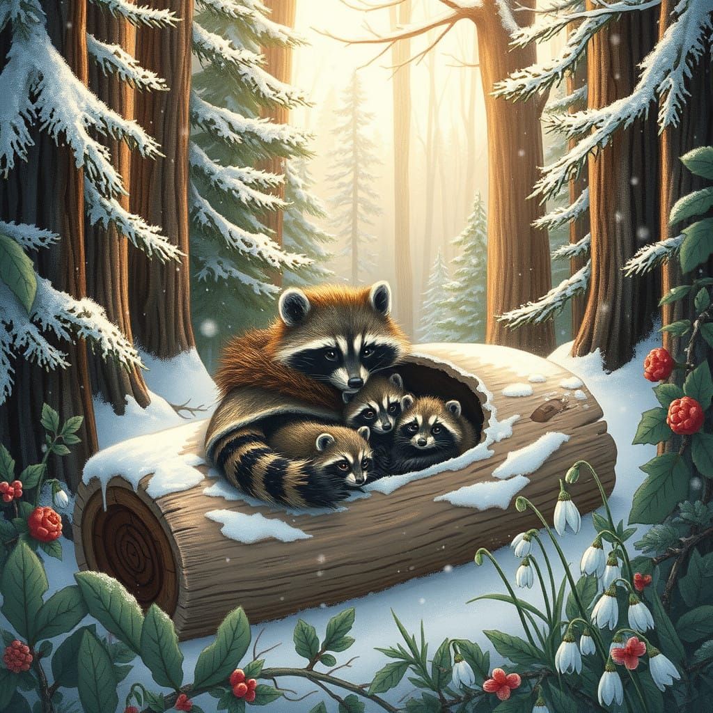 A Racoon Keeping her babies warm